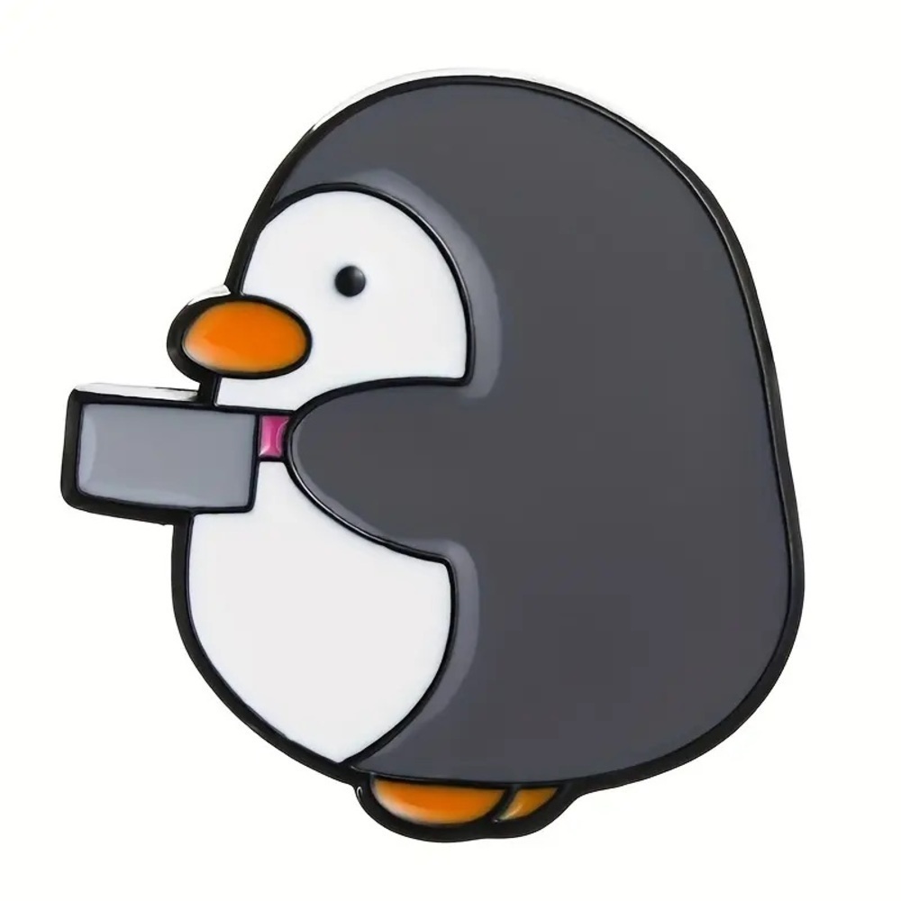 Women’s Jewelry Fashion Cute Gray and White Penguin Holding Knife Enamel Pin